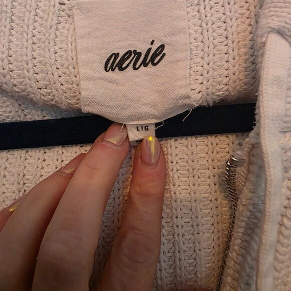 Aerie Womens Cropped Knit Zip up Hoodie - Ivory - Large Retail $69 - Picture 2 of 3